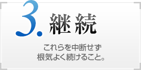 3.継続 これらを中断せず根気よく続けること。